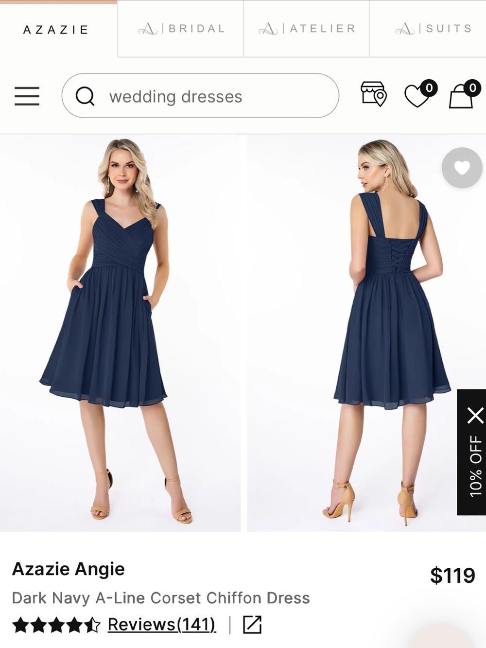 Azazie Angie Dark Navy A-Line Corset Chiffon Dress Size 18